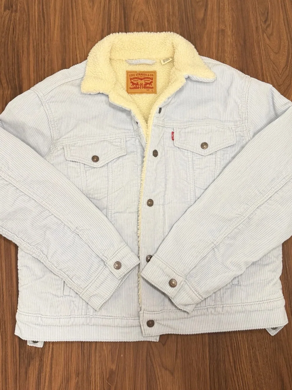 Levi's  Light Blue Corduroy Jacket with Cream Sherpa Collar Men’s L